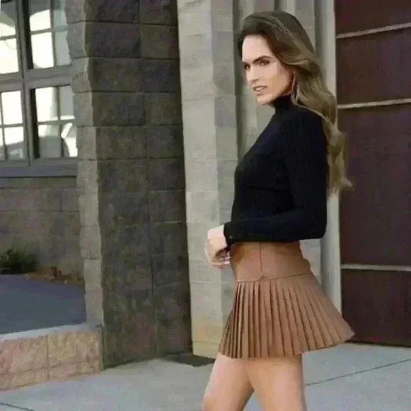 Pleated Vegan Leather Mini Skirt - Picture 13 of 15